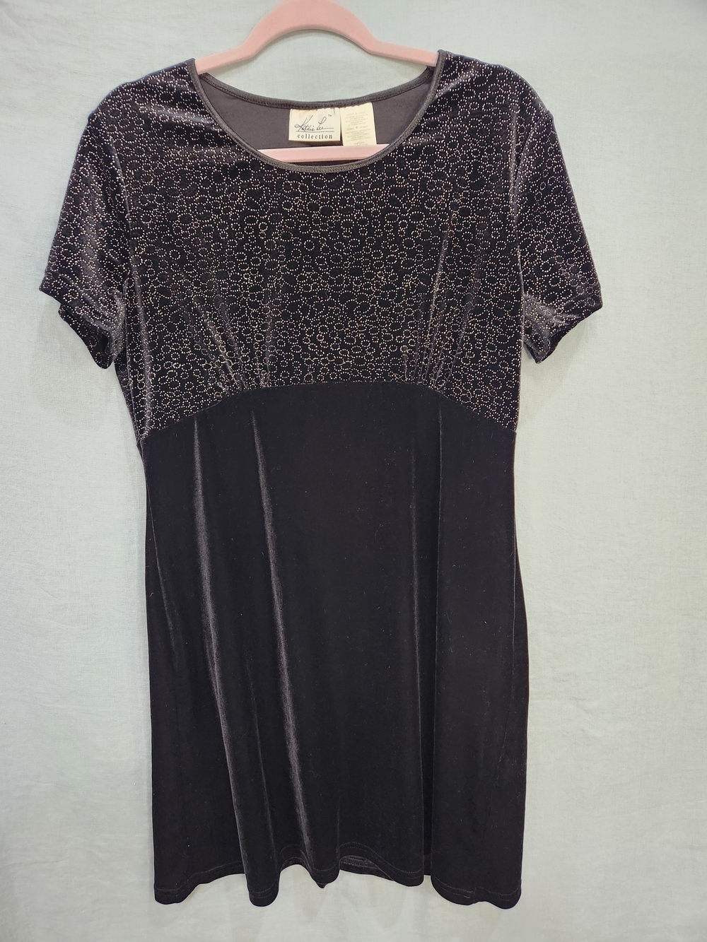 90s Kathie Lee Black Velvet Sparkle Whimsigoth Mini Dress Size L